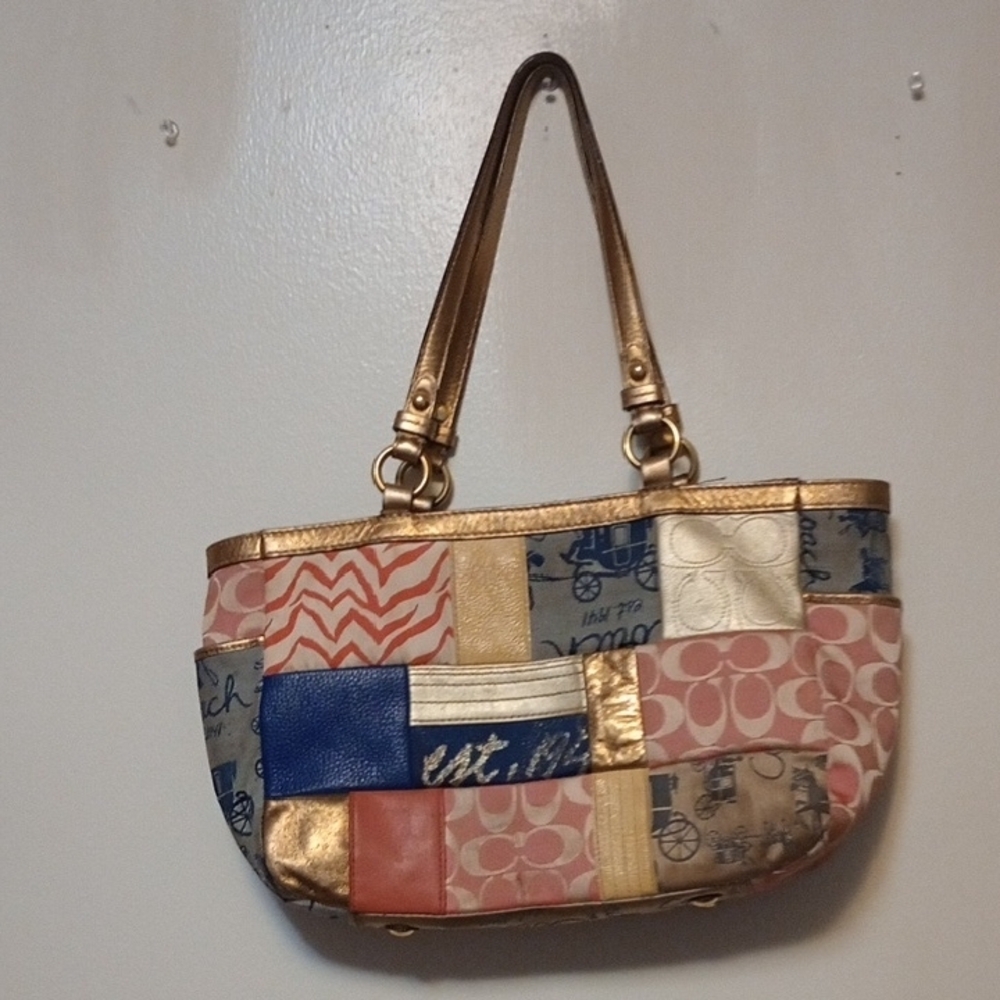 Coach Gold Shoulder Bag with Patchwork Design